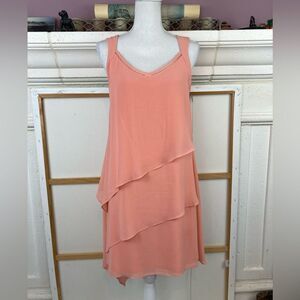 WHBM Peach Layered chiffon Asymmetrical Sleeveless cocktail or Occasion Dress